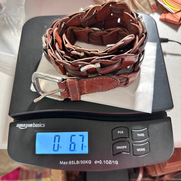 Vintage Y2K Brown Leather Braided Chain Belt Capezio M L 40” Boho Indie Grunge - Picture 6 of 6